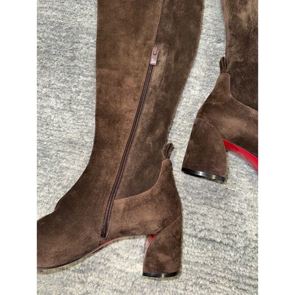 Christian Louboutin Jane Botta 55 Cosme Dark Brown Suede Knee High Heel Boot 40 - Picture 12 of 15